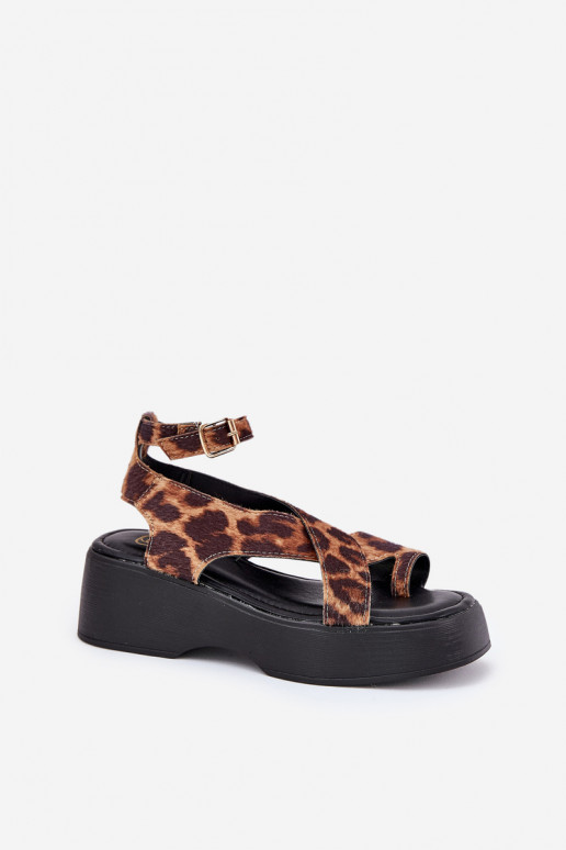 Sandalias de mujer con una plataforma I Koturnie con estampados de piel de leopardo color marrón Tenzorus