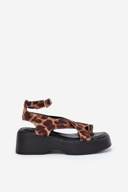 Sandalias de mujer con una plataforma I Koturnie con estampados de piel de leopardo color marrón Tenzorus