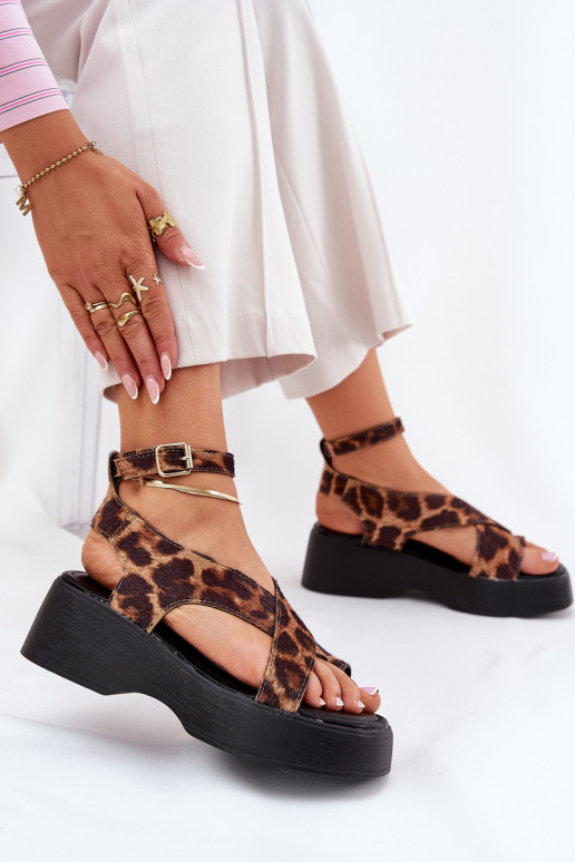 Sandalias de mujer con una plataforma I Koturnie con estampados de piel de leopardo color marrón Tenzorus