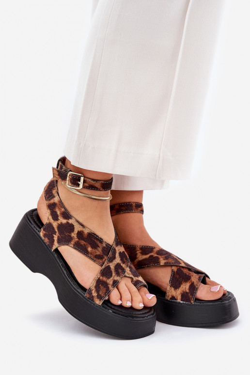 Sandalias de mujer con una plataforma I Koturnie con estampados de piel de leopardo color marrón Tenzorus