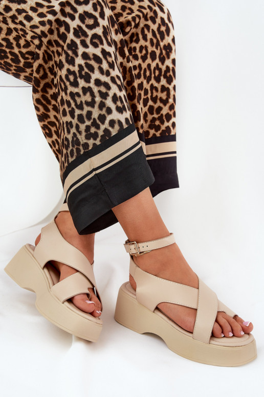 Sandalias de mujer con una plataforma I Koturnie Eko Piel beige Tenzorus