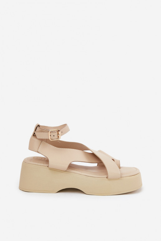 Sandalias de mujer con una plataforma I Koturnie Eko Piel beige Tenzorus