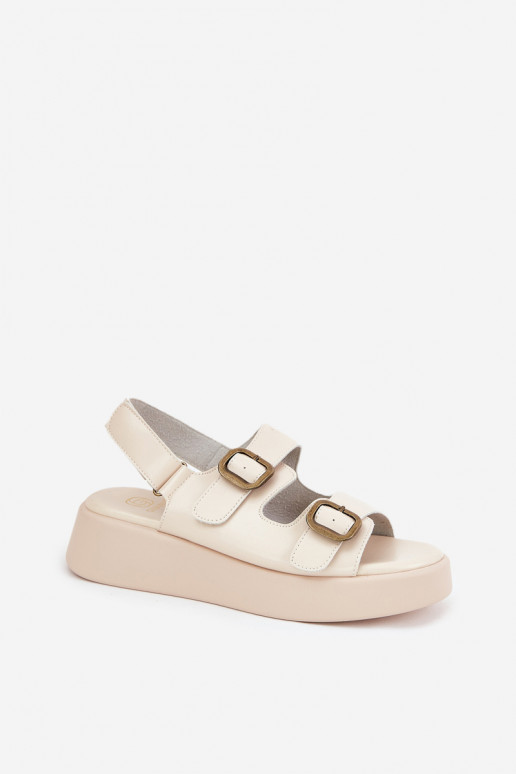 Sandalias de mujer con una plataforma I Koturnie con hebillas beige Genorre