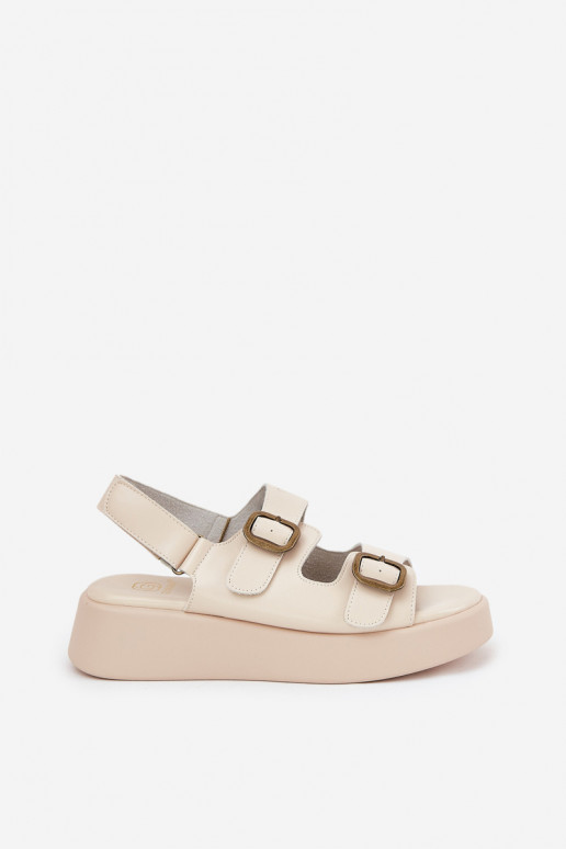 Sandalias de mujer con una plataforma I Koturnie con hebillas beige Genorre