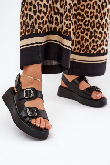 Sandalias de mujer con plataforma y cuña con hebillas en color negro Genorre 2