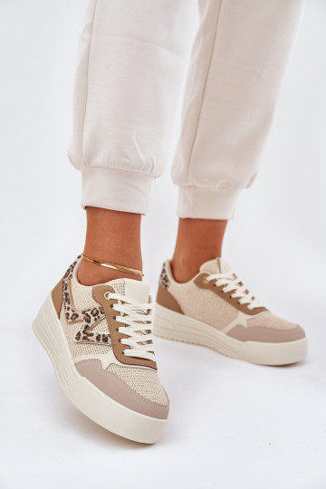 Zapatillas deportivas de mujer con plataforma y estampado de piel de leopardo en color caqui Lorori 2
