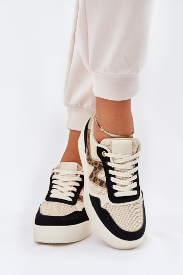 Zapatillas deportivas de mujer con plataforma y estampado de piel de leopardo en color negro Lorori