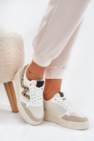 Zapatillas deportivas de mujer con plataforma y estampado de piel de leopardo en color arena Lorori
