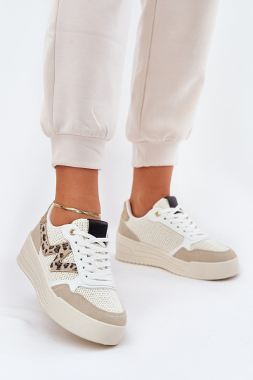 Zapatillas deportivas de mujer con plataforma y estampado de piel de leopardo en color arena Lorori 2