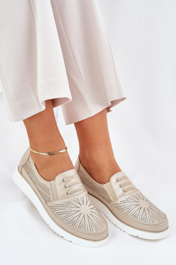 Zapatos de mujer de modelo slip-on con elementos de perforación color oro Azethia