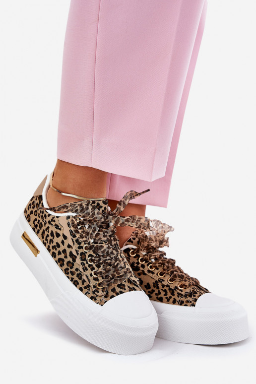 Zapatos de ocio con una plataforma Con decoraciones atándosem con estampados de piel de leopardo color marrón Zidora Zapatos de ocio con una plataforma Con decoraciones atándosem con estampados de piel de leopardo color marrón Zidora