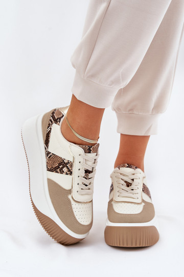 Zapatillas modelo de mujer con plataforma y estampado animal color arena Telanila