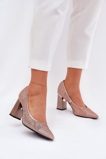 Zapatos de tacón Dekoruotos Tinklelis Bateliai Vinceza 62211 color arena