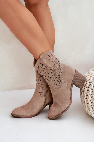 Botines de estilo cowboy para mujer con tacón S.Barski HY51-125 color arena