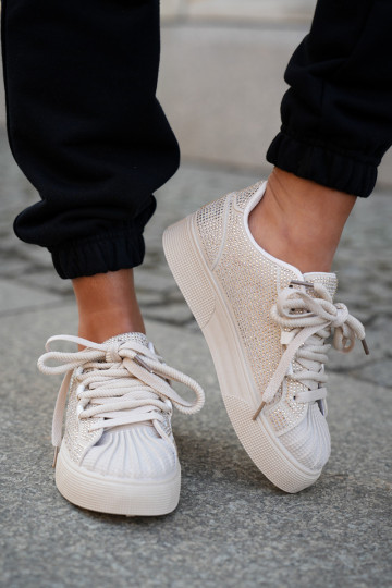 Zapatillas deportivas de mujer con decoración y plataforma en color arena Eanneth